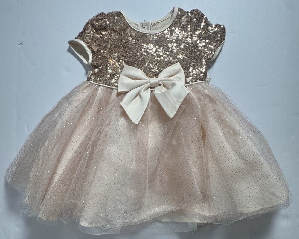 Rare Editions Baby Girl 18M Blush Sequin Tulle Party Dress Bloomers 2 Pc
